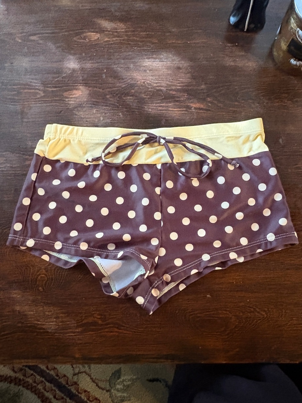 SHEIN Brown Polka Dot Swim Shorts with Yellow Waistband